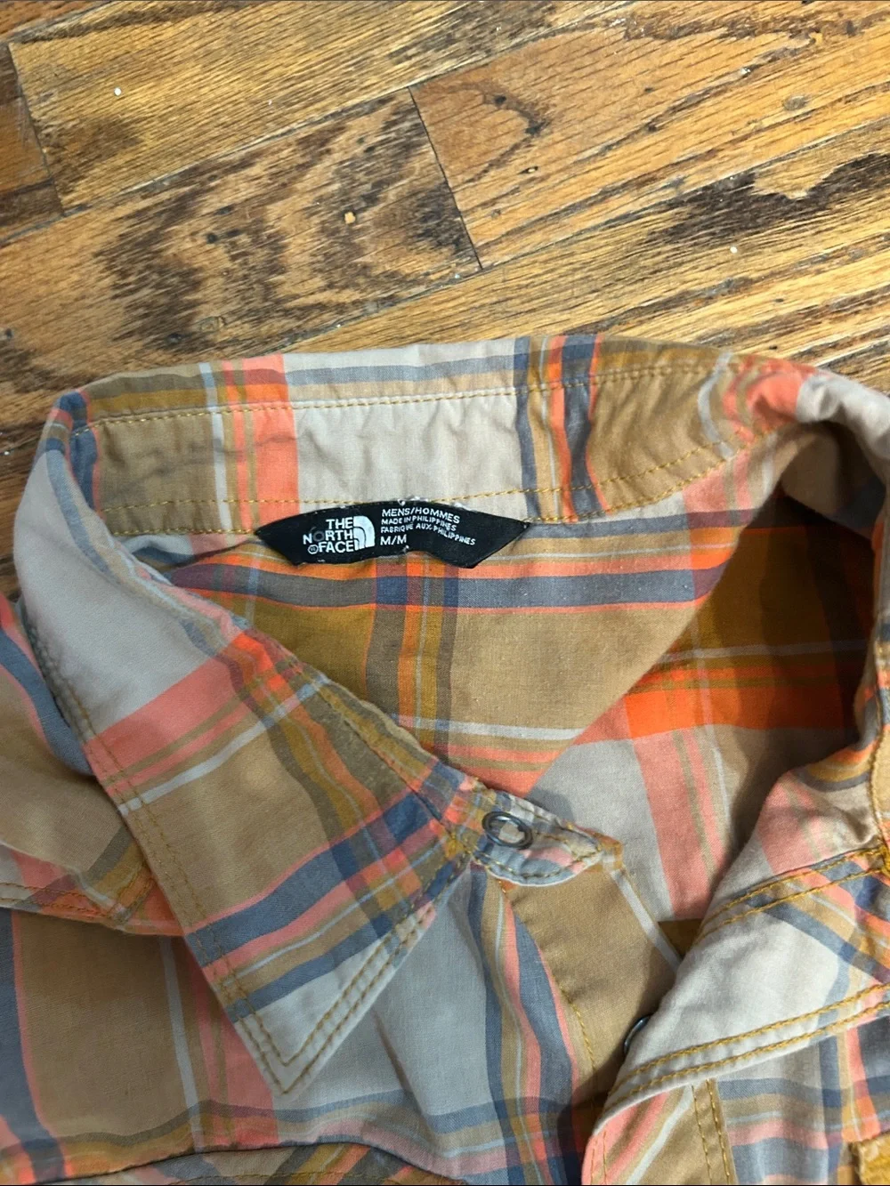 The North Face Orange and Cream Plaid Short Sleeve Button-Down Shirt